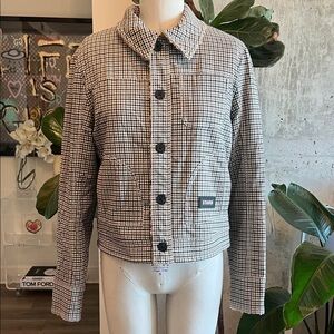 STAUD Women's Plaid Utility Jacket - Tan, Black and White